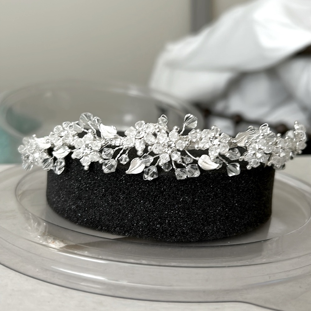 David's Bridal beaded floral garland tiara